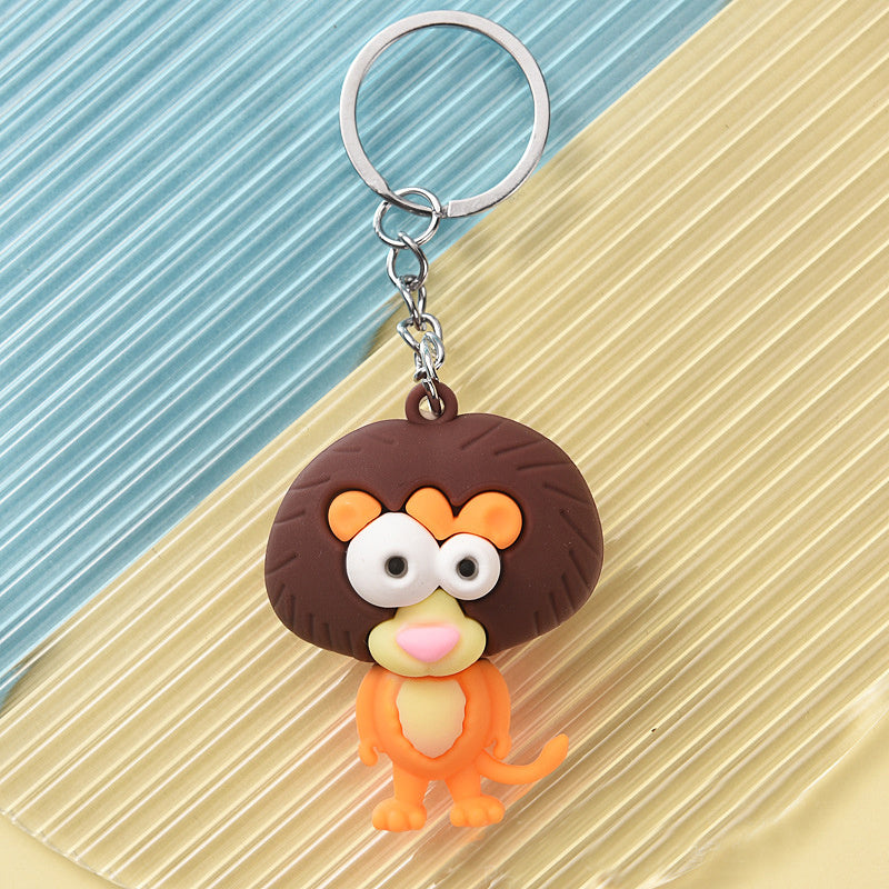 1pc Cartoon Lion Keychain Couple Key Chain PVC Animal Funny Toy Keyring