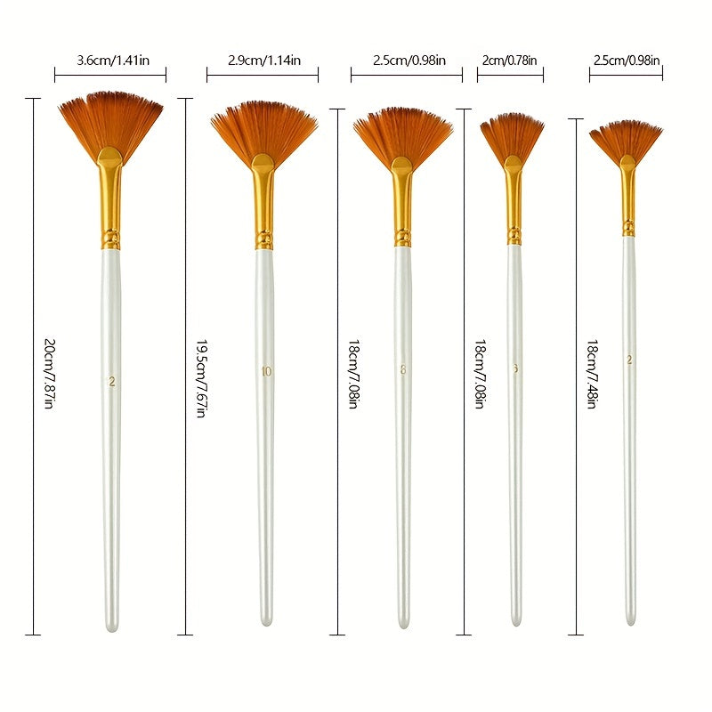 5pcs Fan-shaped Brush Set Nylon Hair Art Painting Watercolor Acrylic Brush