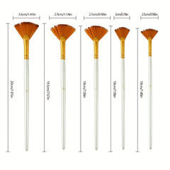 5pcs Fan-shaped Brush Set Nylon Hair Art Painting Watercolor Acrylic Brush