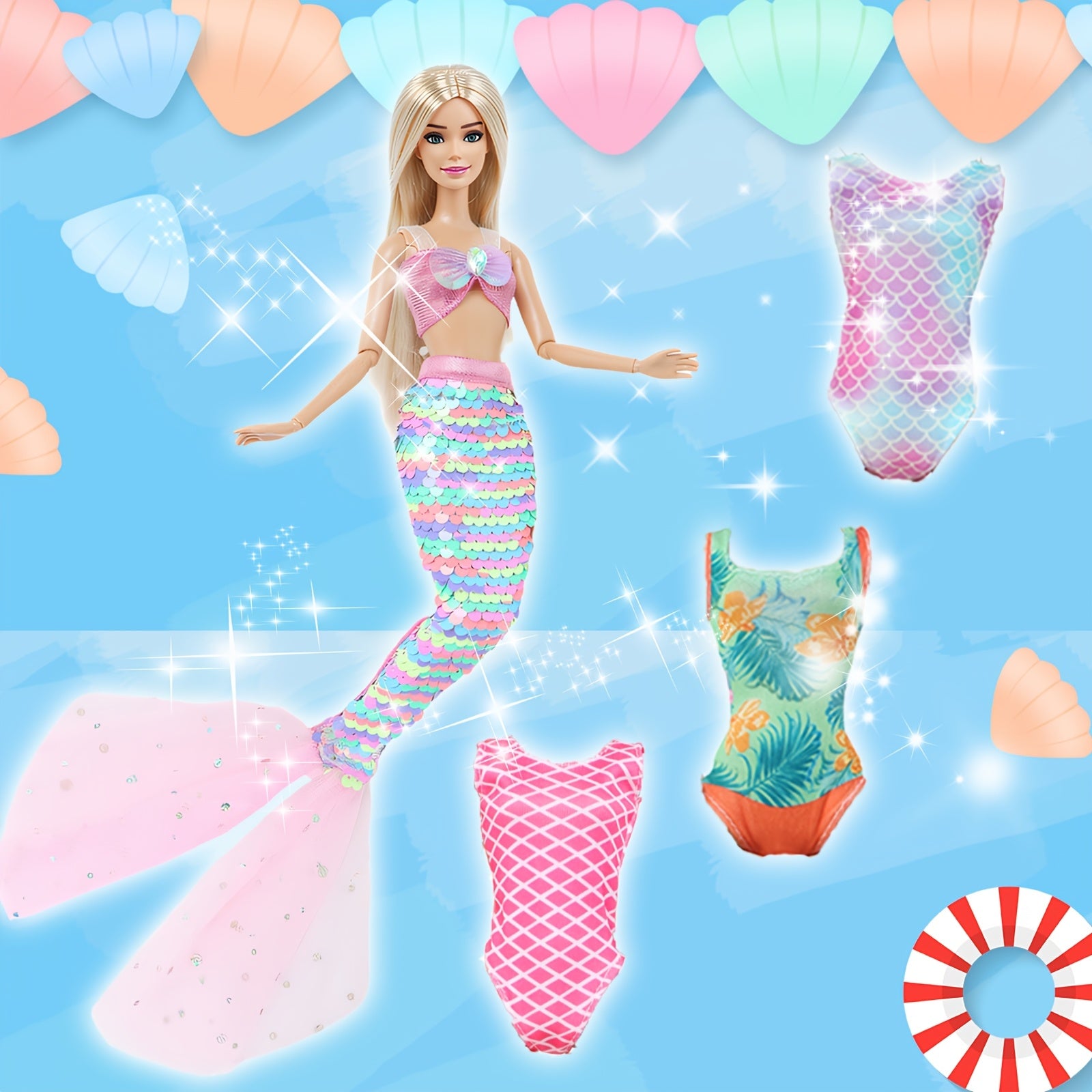 12-Piece Doll Clothes Set: Sequin Dresses, Floral Skirts, Tops, Pants, Bikini