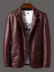 Men's Leather Lapel Zipper Up Jacket for Autumn Winter Wear