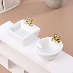 1pc Ceramic Mini Washbasin Sinks with Golden Faucets Dollhouse DIY Kit
