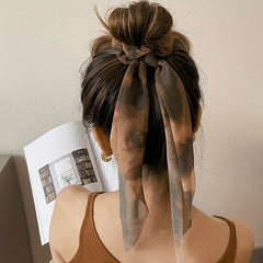 Smudged Ribbon Hair Tied Bun Ponytail Braided Rope Bow Scrunchie Accessories