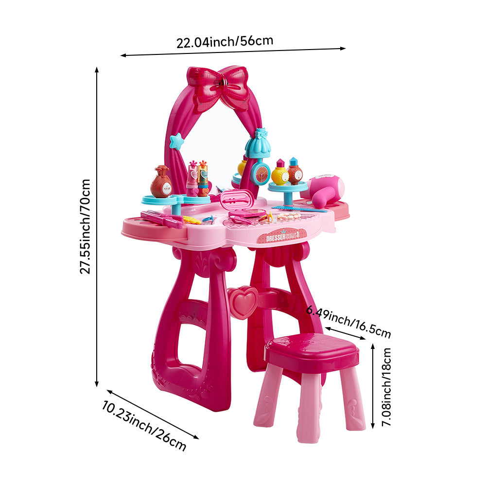 Kids Vanity Table and Chair Set with Mirror Princess Makeup Toy