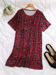  Leopard Print Short Sleeve Nightdress