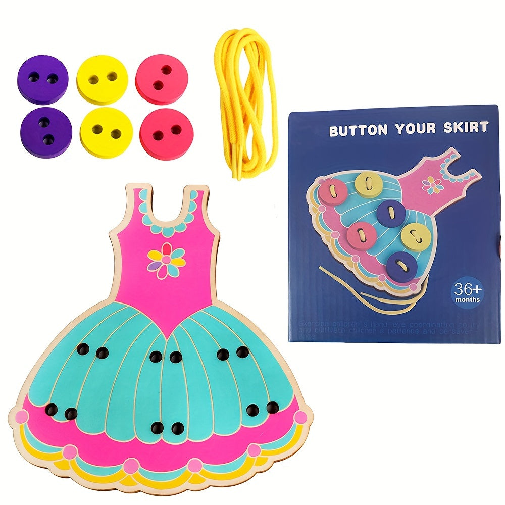 BEYTOON Wooden Skirt Threading Board Educational Toy