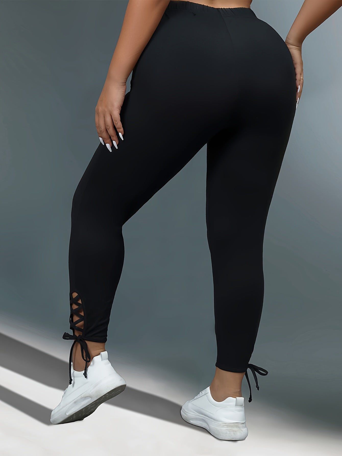  Solid Side Criss Cross Tie High Rise Skinny Trousers