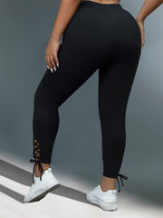  Solid Side Criss Cross Tie High Rise Skinny Trousers