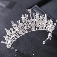 Baroque Crystal Leaf Crown for Bridal Queen Pageant Prom