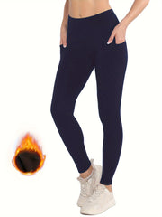 High Waist Fleece Lined Yoga Pants with Side Pocket