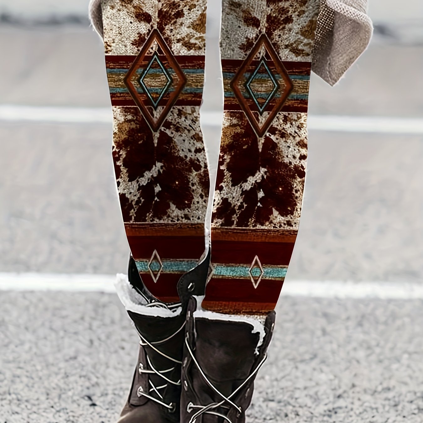  Geometric Print Tie Dye High Rise Skinny Pants