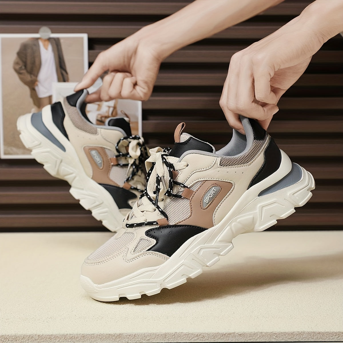 Men's Chunky Knit Shoes Lace Up Soft Sole Sneakers