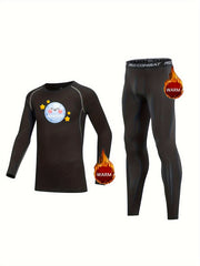 Kids Compression Fleece Sets Moon Pattern Long Sleeve Crew Neck Pullover