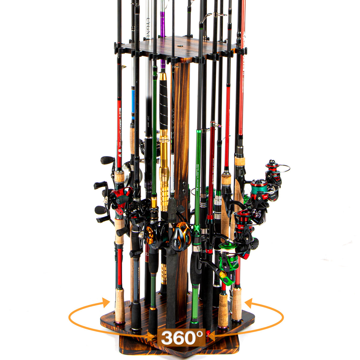 360u00b0 Rotating Fishing Rod Holder Rack, Holds 16 Rods, Vertical Storage