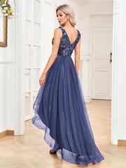 V Neck Sequined Dress Sleeveless Contrast Mesh Dress for Party