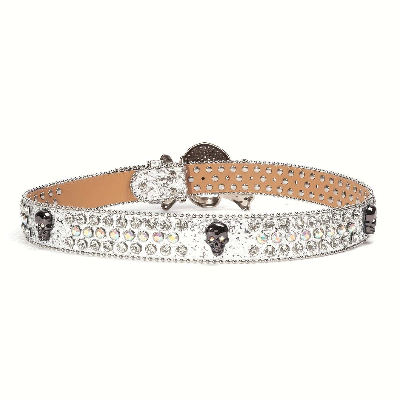 Sparkling Skull Rivet Belt Hip Hop Rhinestone PU Leather Belt