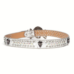 Sparkling Skull Rivet Belt Hip Hop Rhinestone PU Leather Belt