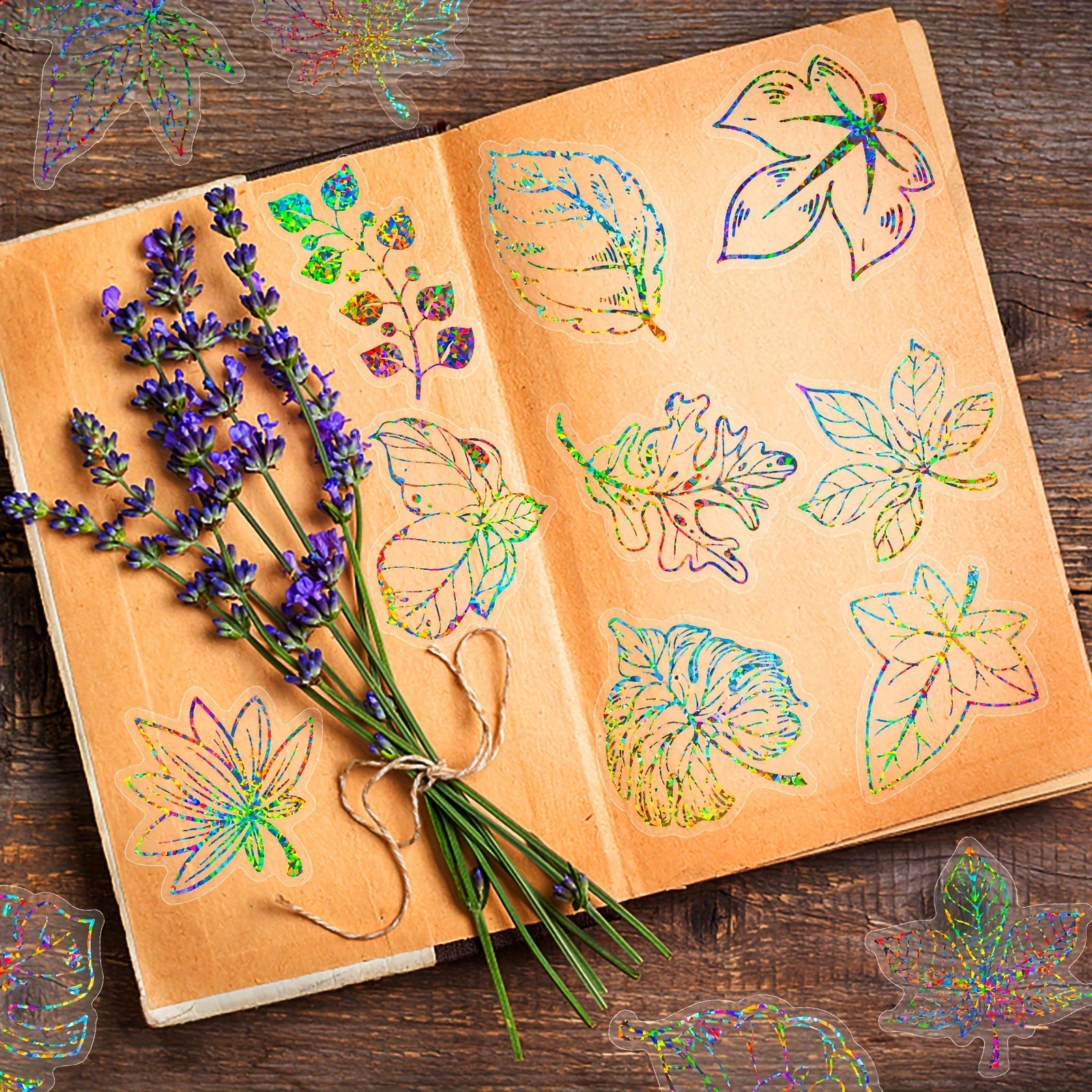 100pcs Holographic Flower & Leaf Stickers for Journals Bikes Helmets