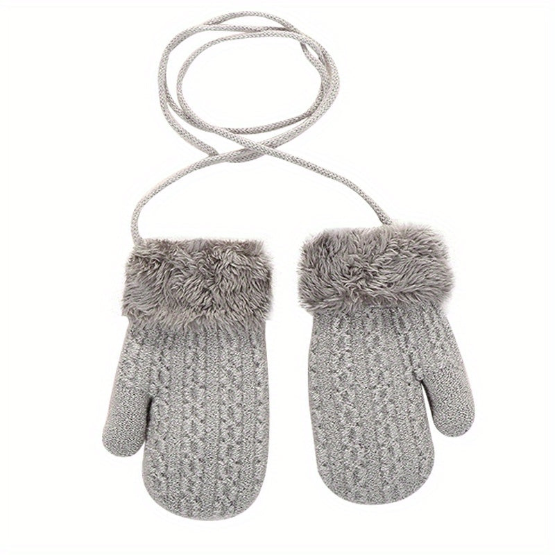 Kids Warm Knitted Gloves Double Layer Padded Thick Winter Outdoor Gloves