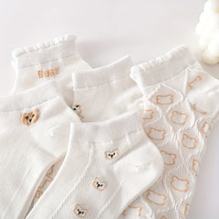 5 Pairs Cartoon Bear Print Socks & Ankle Socks Women's Stockings