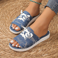 Women's Soft Washed Denim Sport Sandals Open Toe Slides