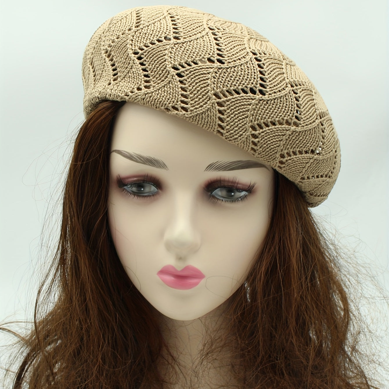 Striped Knitted Beret Beige Vintage Painter Cap Octagonal Hat