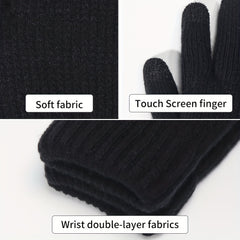 Double Layered Plush Knitted Touch Screen Gloves Winter Windproof