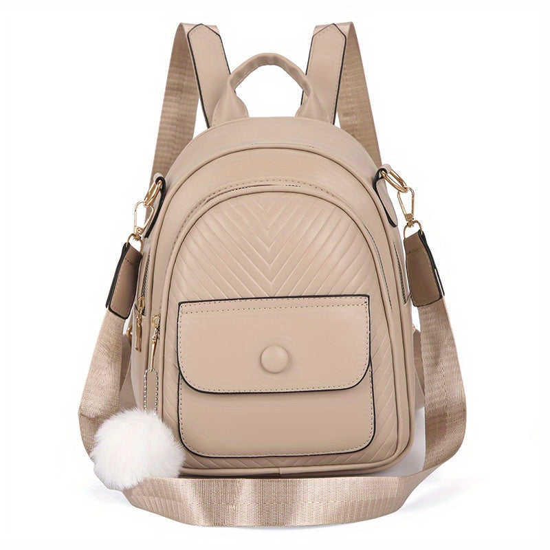 Mini Women's Backpack With Plush Ball - Cute Purse Shape Bag