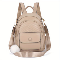 Mini Women's Backpack With Plush Ball - Cute Purse Shape Bag