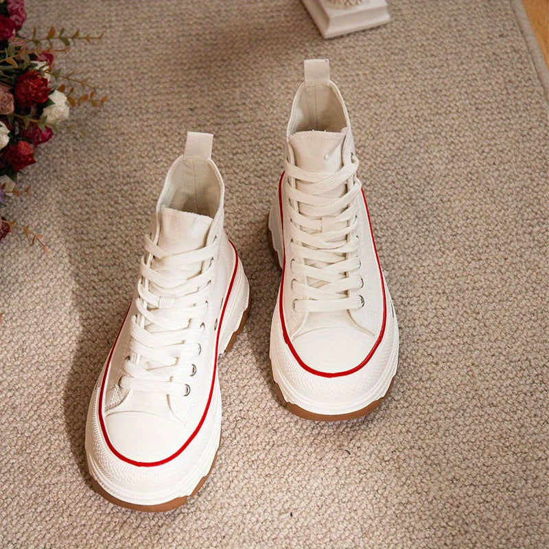 Women's High Top Canvas Platform Sneakers Lace Up Walking Shoes