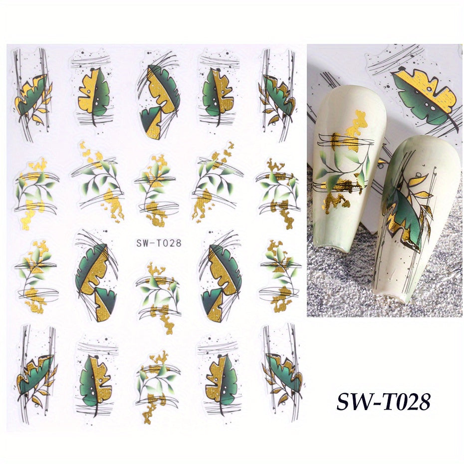 Bronzing Golden Leaf Nail Stickers for Unique Manicure