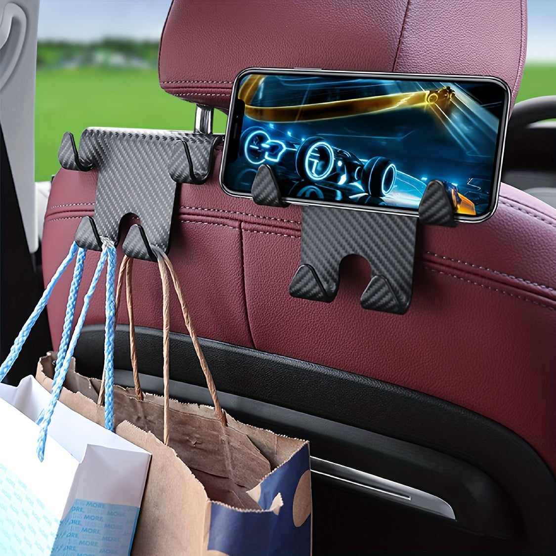 Car Headrest Mobile Phone Holder Rear Seat Storage Rack
