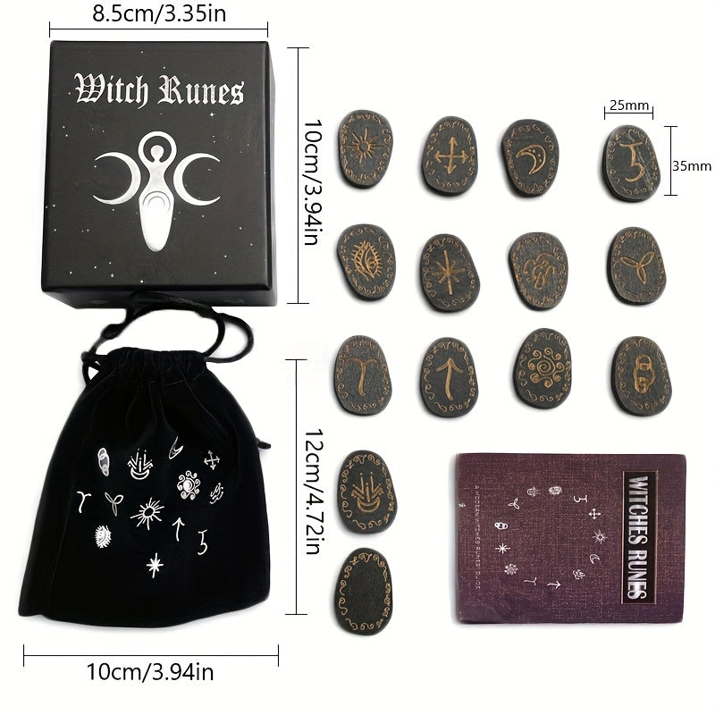 14pcs Wood Runes Stone Set Engraved Rune Symbol For Divination