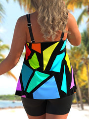  Vacay Tankini Set Women's Plus Stripe Print Cami Top & Shorts Swimsuit