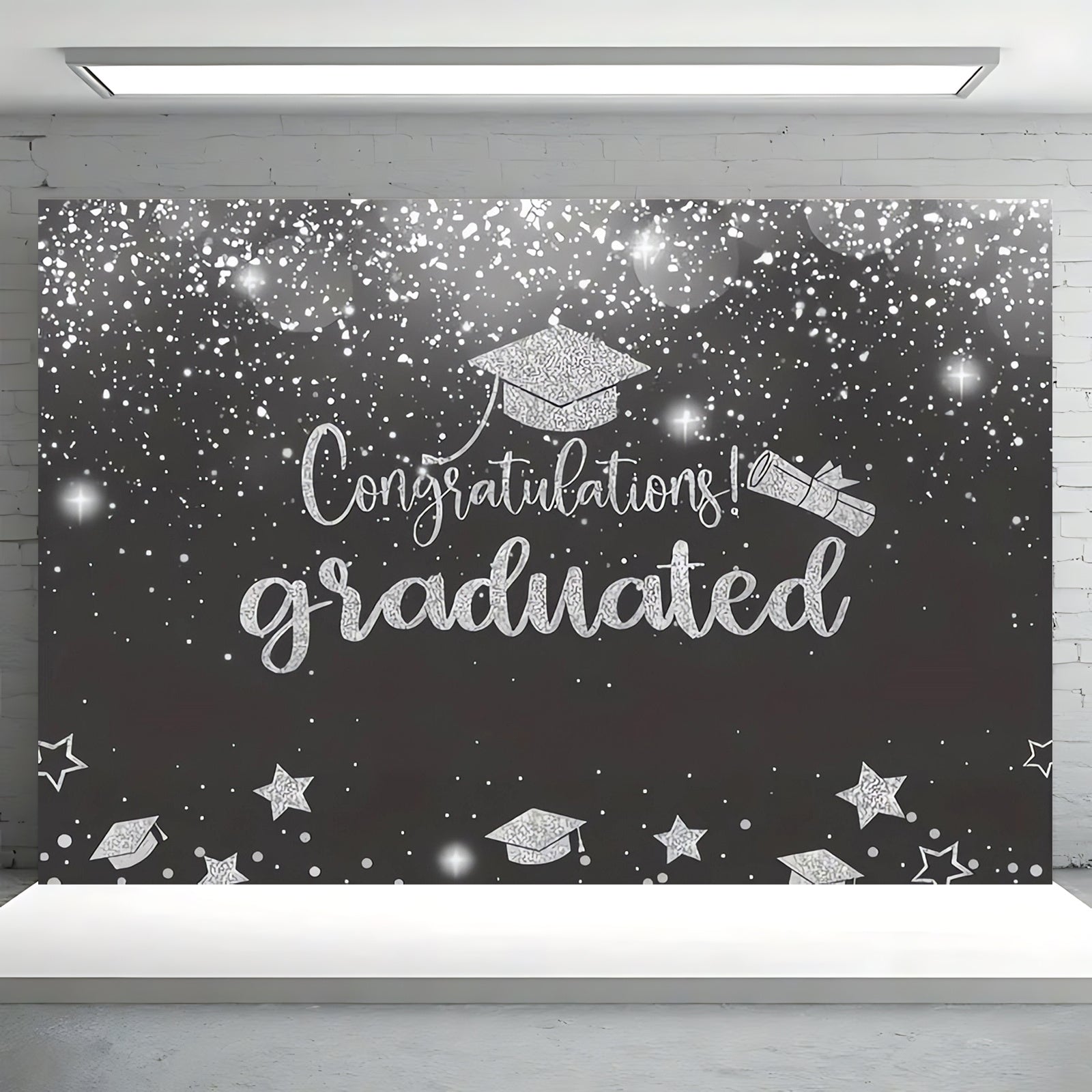 Silver Glitter Graduation Party Backdrop Photo Booth Prop