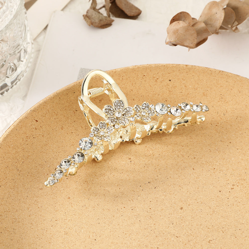 Rhinestone Hair Claw Flower Thick Hair Clip with Faux Pearls