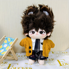 Plush Doll Preppy Style Plaid Clothes Set