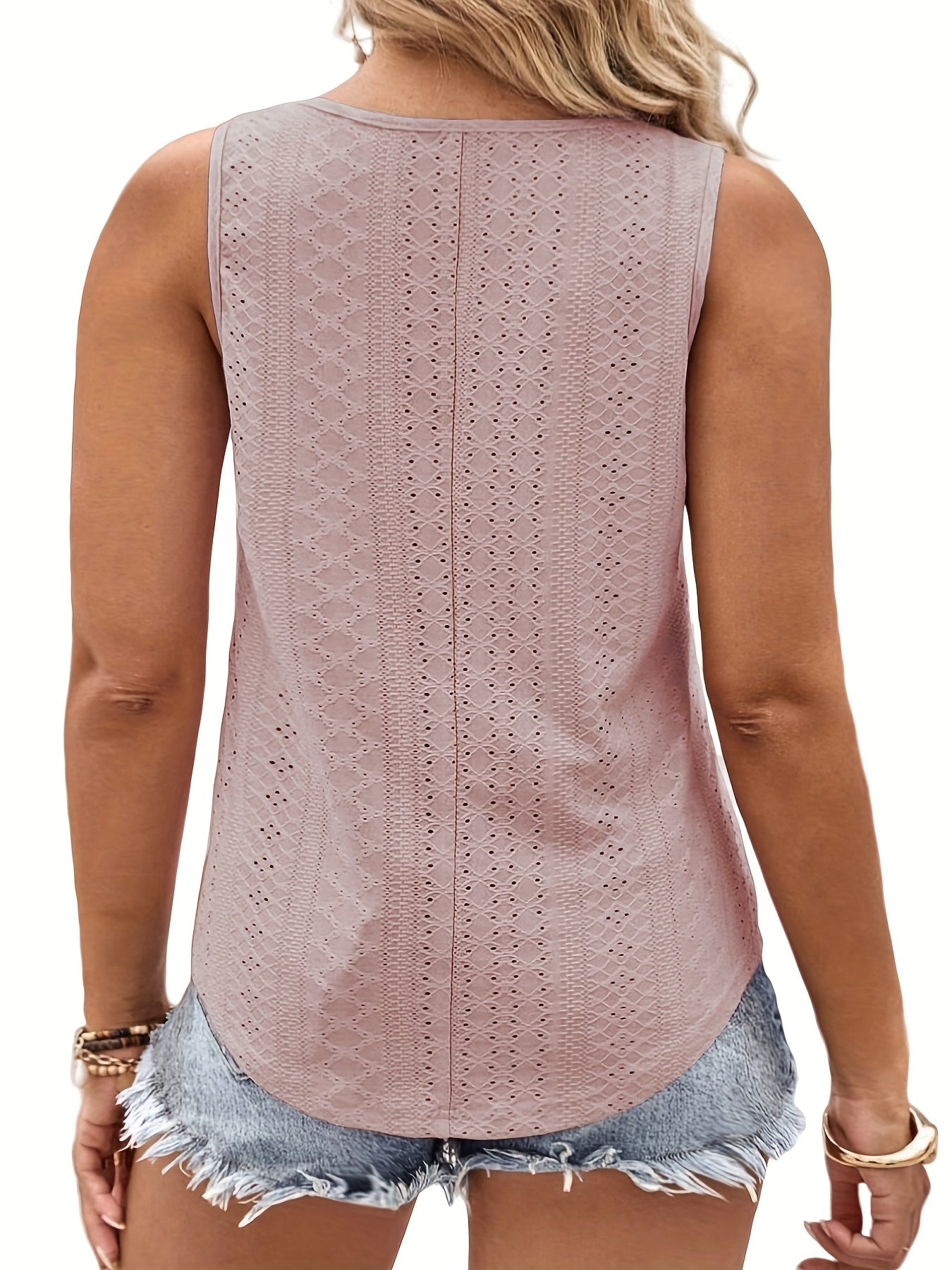  Eyelet Embroidered V Neck Tank Top