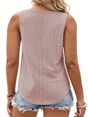  Eyelet Embroidered V Neck Tank Top