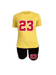  Women's Number Print Tee & Shorts Outfit Set