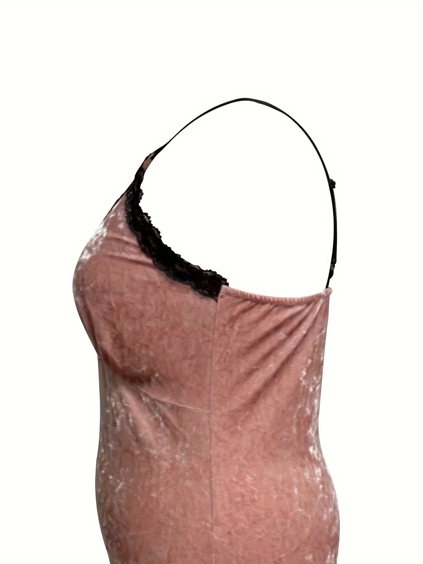  Sexy Nightdress Lace Trim V Neck Bodycon Velvet Cami Sleep Dress