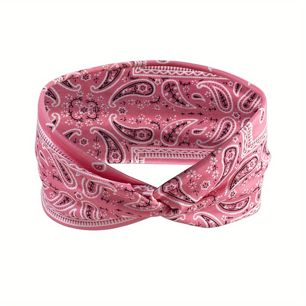 Boho Wide Brim Headbands Floral Elastic Sweatband