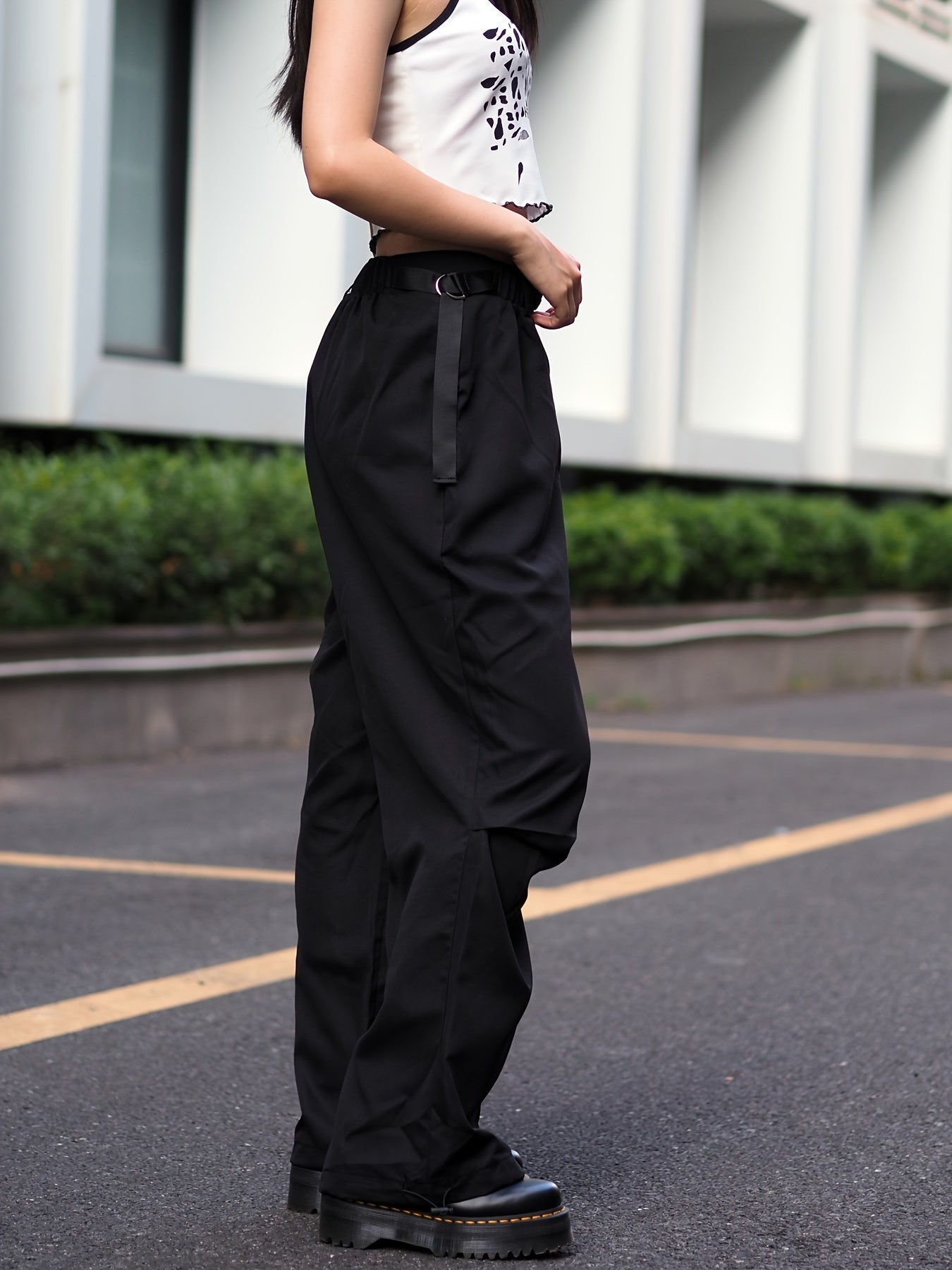  Solid High Rise Cargo Trousers
