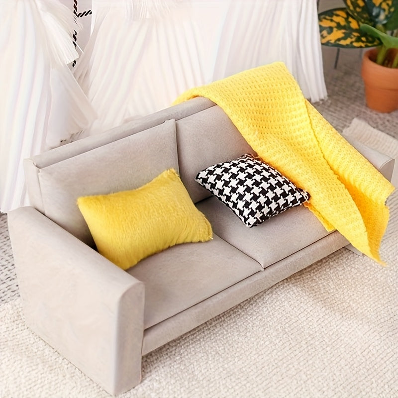 Dollhouse Sofa with Cushion and Blanket DIY Accessory Model
