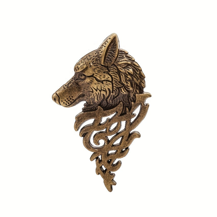 Wolf Head Brooch Pin Retro Suit Collar Pin for Men
