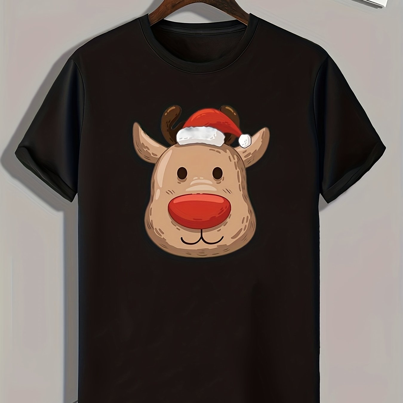Christmas Deer Print Men's Graphic T-shirt Casual Comfy Tees