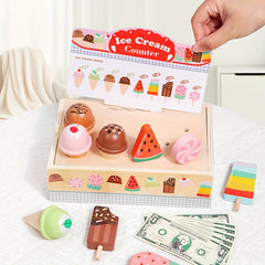 Kids' Ice Cream Shop Playset Recycled Wood Money Counting Game