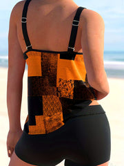  Geometric Print Split Strap Tankini Set