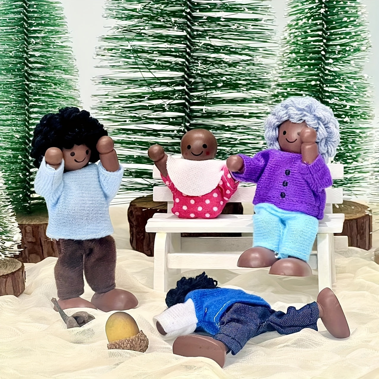 African Wooden Dolls Handcrafted Figurines Colorful Traditional Attire