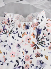 Girl's Floral Shirt & Bowknot Pants Set for Spring